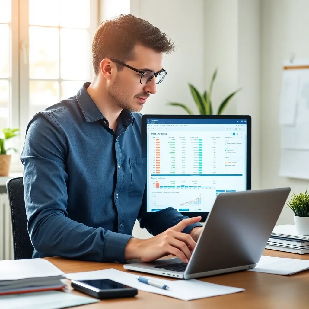 Professionele zakenvrouw die cashflow-analyse doet op laptop